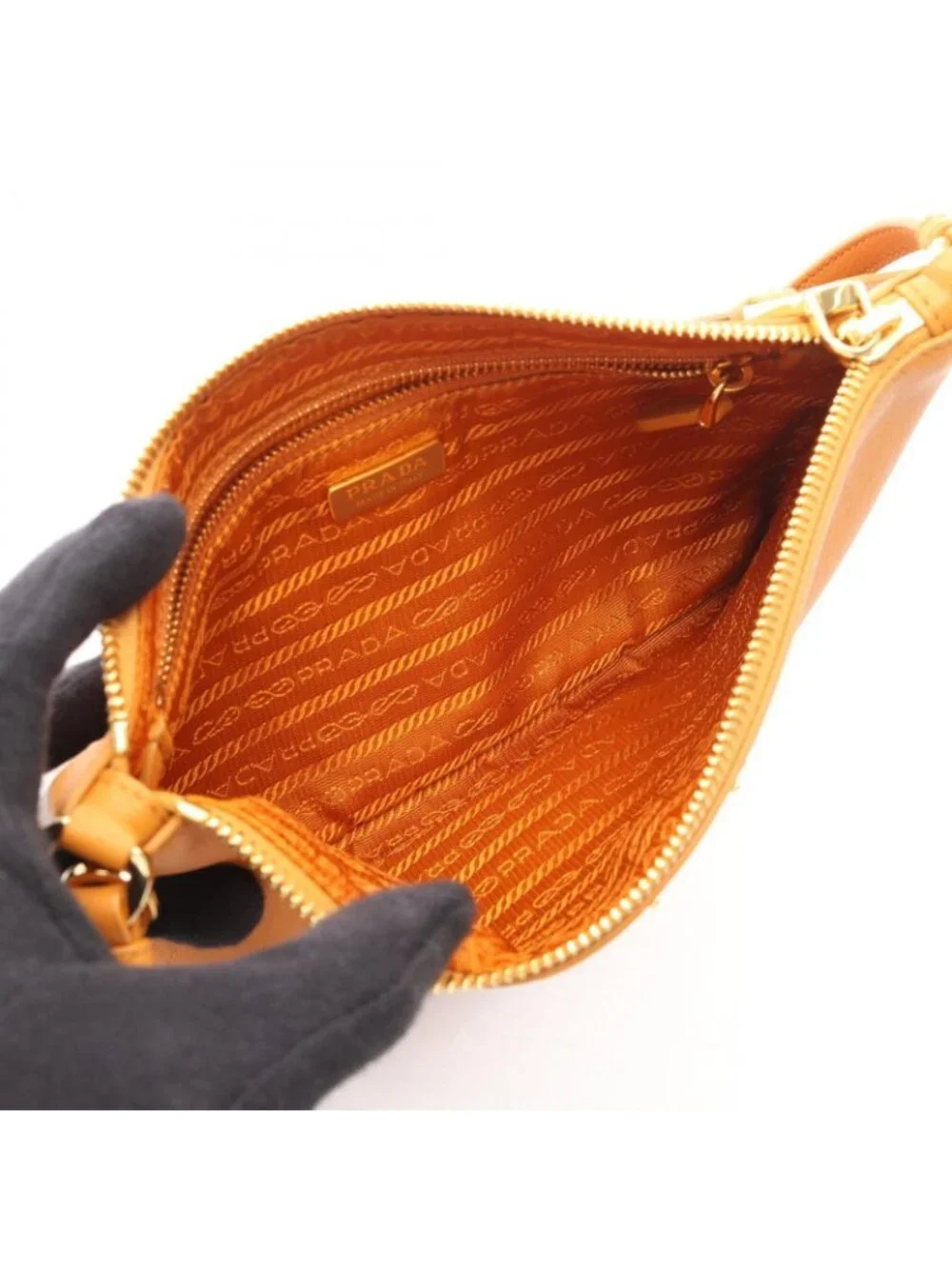 Prada Shoulder Bag Soft Grain Orange Leather Triangle Logo
